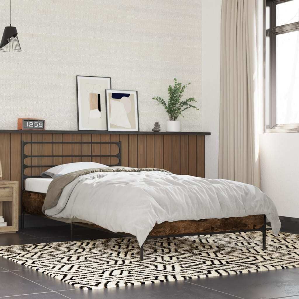 "2026 Promotion" Bettgestell moderne - Räuchereiche - 75x190 cm - Holzwerkstoff und Metall - Polsterbett CC30271