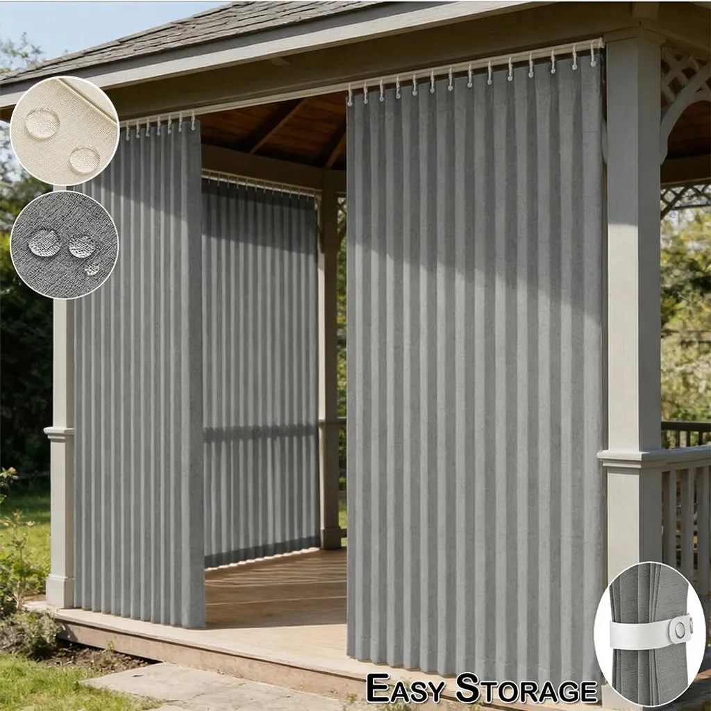Rideau opaque 220g/m² imperméable texture lin gris avec œillets 254cm