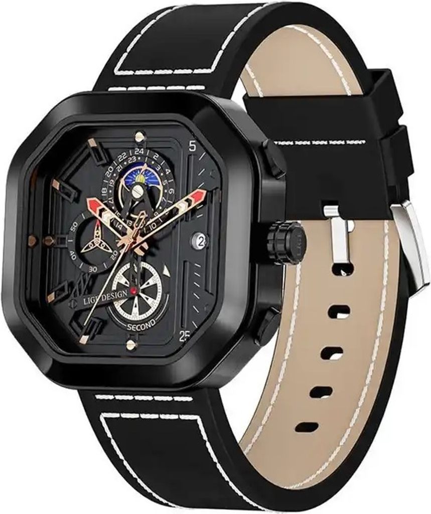 Lige Frank Uhr - Elegante Herrenuhr in Schwarz mit Lederarmband KP29511