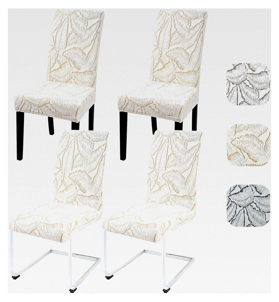 Stuhlhussen 4er Set Universal Stretch Kurzflor Jacquard Stuhlbezüge Waschbar für Esszimmer und Hotel (Beige, 4 Stück)