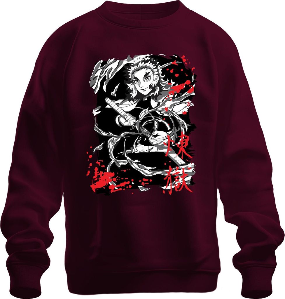 Rengoku Kimetsu no Yaiba Flammen Schwert Anime Fan grunge Uni Sweatshirt Pullover, Burgundy, XXL