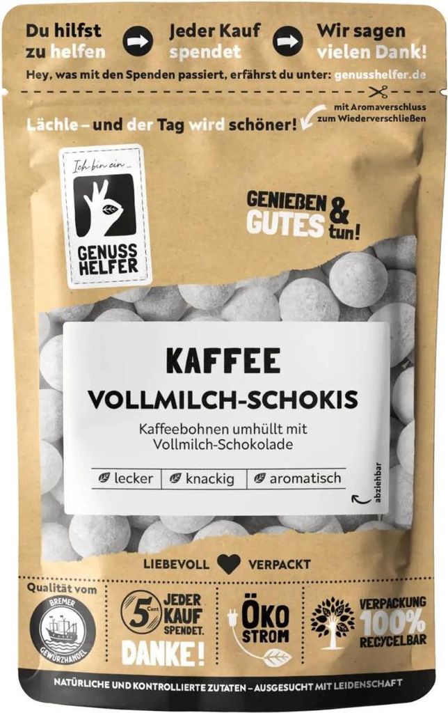Kaffee Vollmilch Schokis, aromatische Kaffeebohnen in Produktbild 