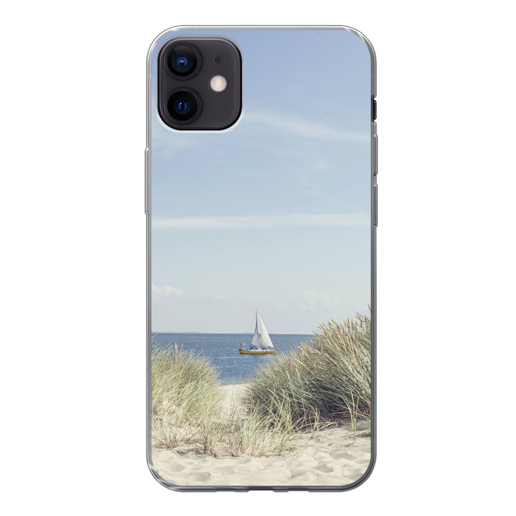 MuchoWow Handyhülle Schutzhülle Hülle für iPhone 12 mini Nordsee - Dünen - Boot Silikon Softcase Handy Hülle - Bild