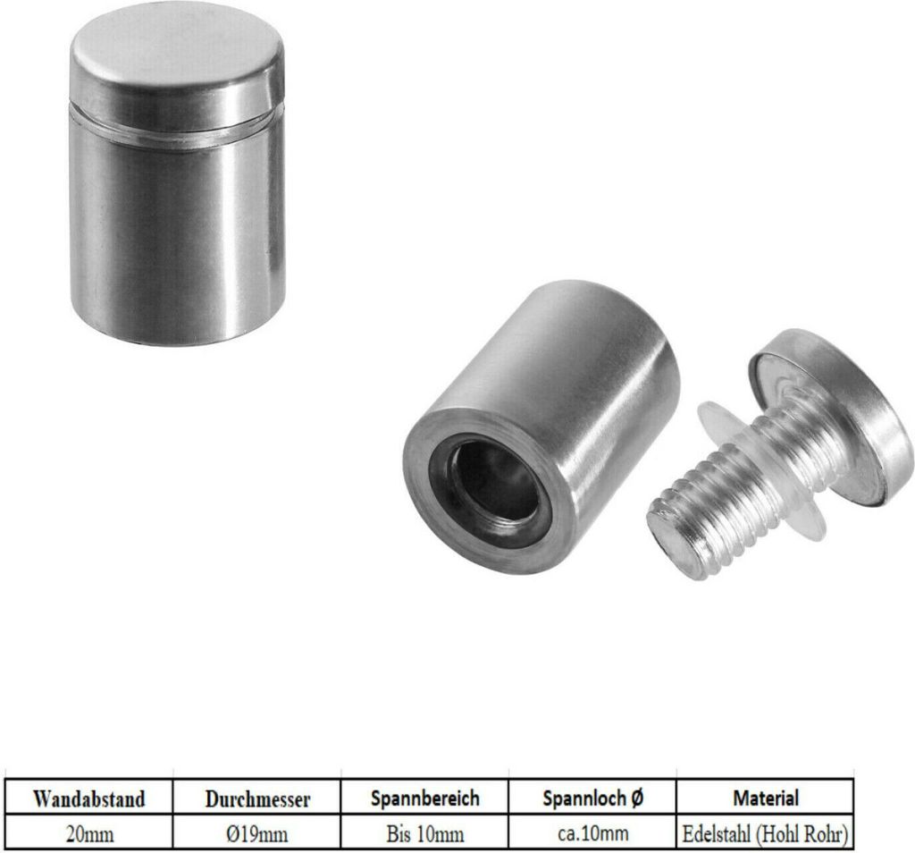 Ø19mm Edelstahl Abstandshalter Befestigung Wandabstand Halter Spiegelhalter 20mm