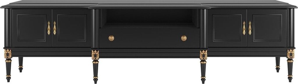 Casa Padrino Luxus Barock TV Schrank Schwarz / Antik Gold 235 x 55 x H. 65 cm - Fernsehschrank mit 4 Türen und Schublade - Edle Barock Wohnzimmer ...