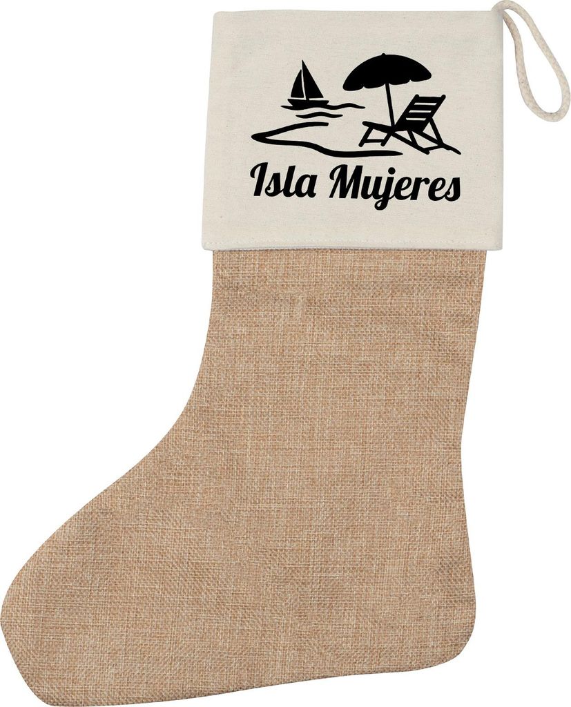Huuraa Weihnachtsstrumpf Isla Mujeres Inselmotiv Mexiko Beige Jute Kaminstrumpf Geschenkidee