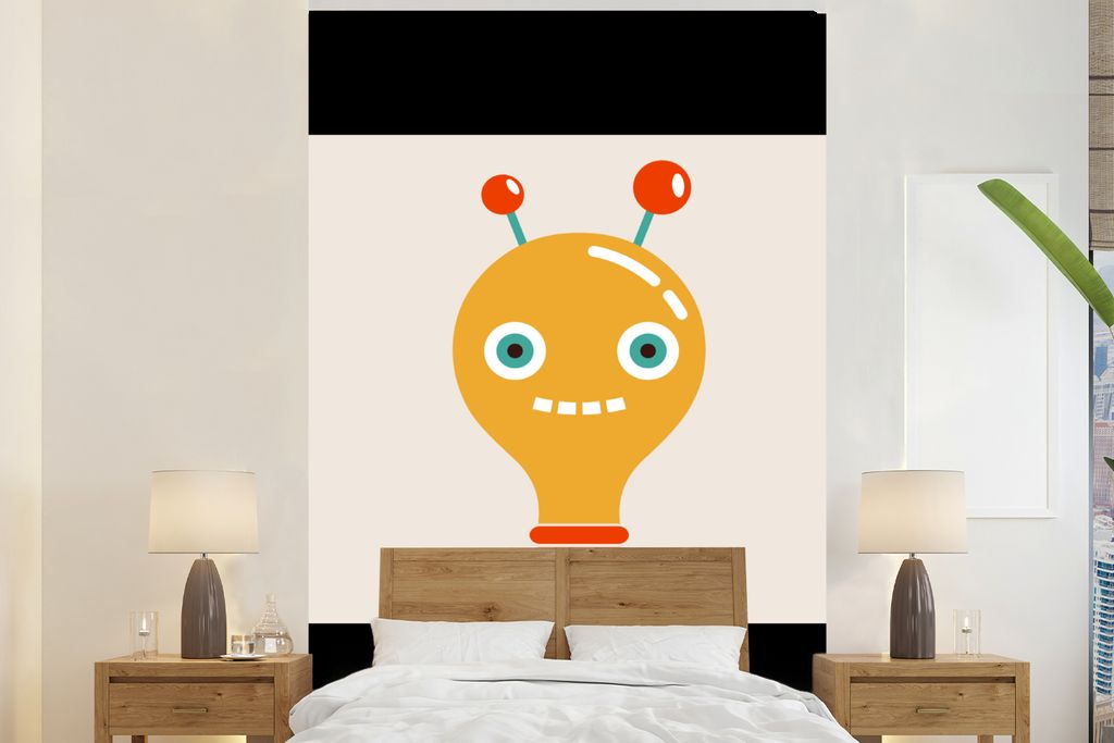 MuchoWow Fototapete für Wohnzimmer oder Schlafzimmer Wandtapete Vinyl Motivtapete Roboter - Glühbirne - Gesicht - Antenne - Kinder - 145x220 cm...
