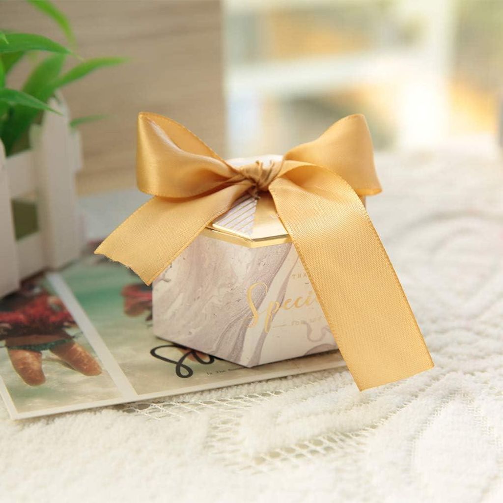30 Stück Süßigkeitenboxen Papier Geschenkkartons für Hochzeit Partyartikel mit Band (Marmor Gold)