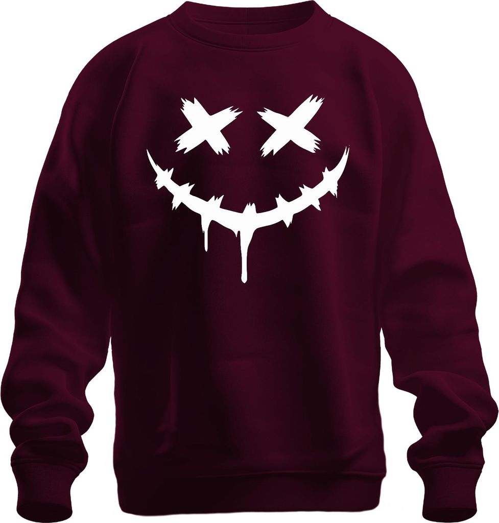 Halloween Gruselig Grinsend Gesicht X Augen Tropfend Stachelig Uni Sweatshirt Pullover, Burgundy, M