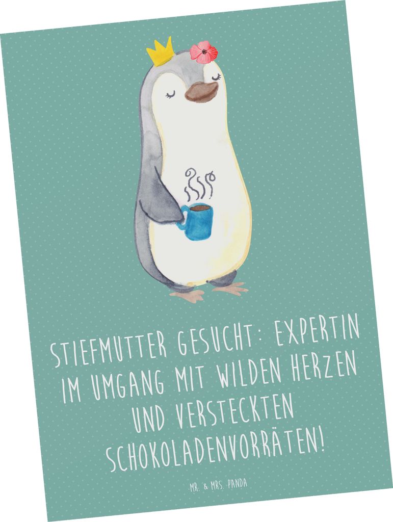 Mr. & Mrs. Panda Postkarte Stiefmutter Expertin - Meeresbrise - Geschenk, Stiefmutter-Beziehung, Liebe, Ansichtskarten, Fürsorge, Familienmitglied...