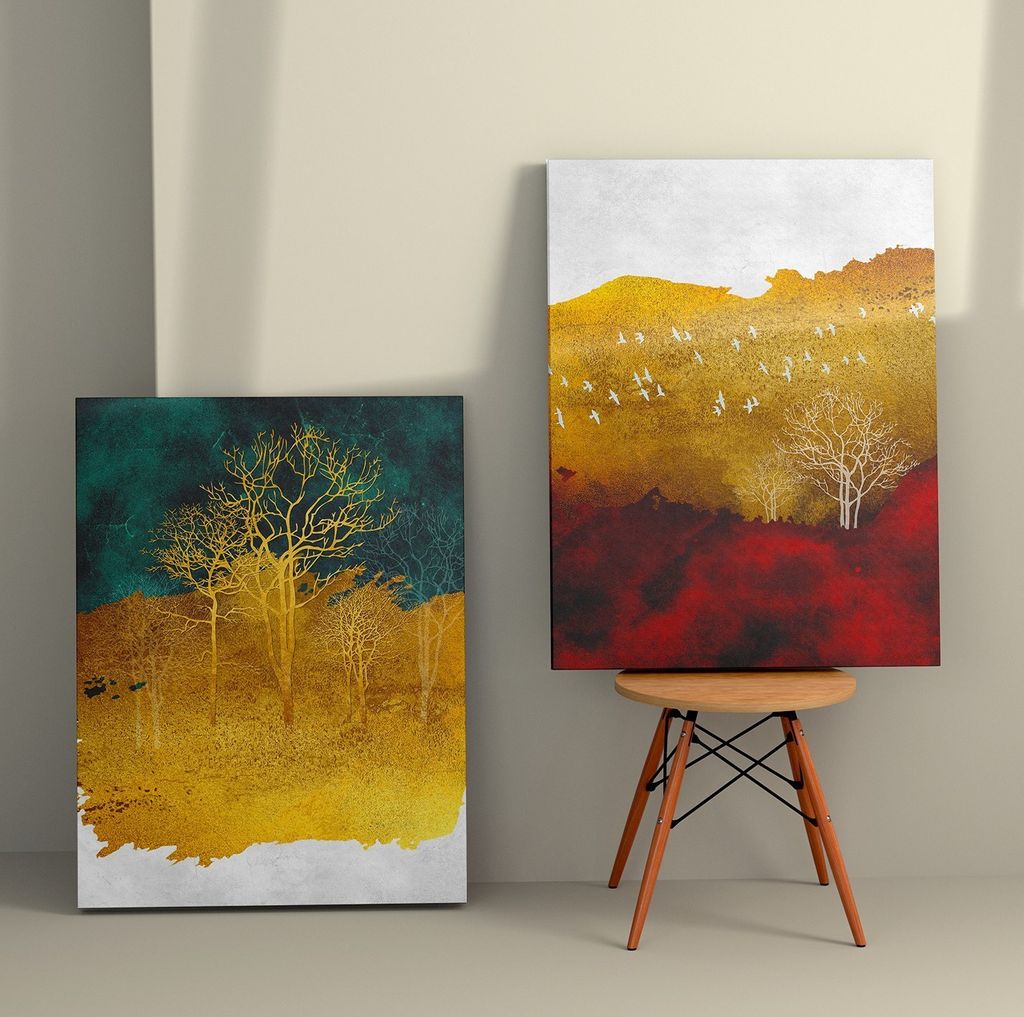 Wallity, 2KNV4281 - 50 x 70, Dekoratives Leinwandgemälde (2 Stück), Mehrfarbig, 100 % LEINWAND, 50 x 70 cm