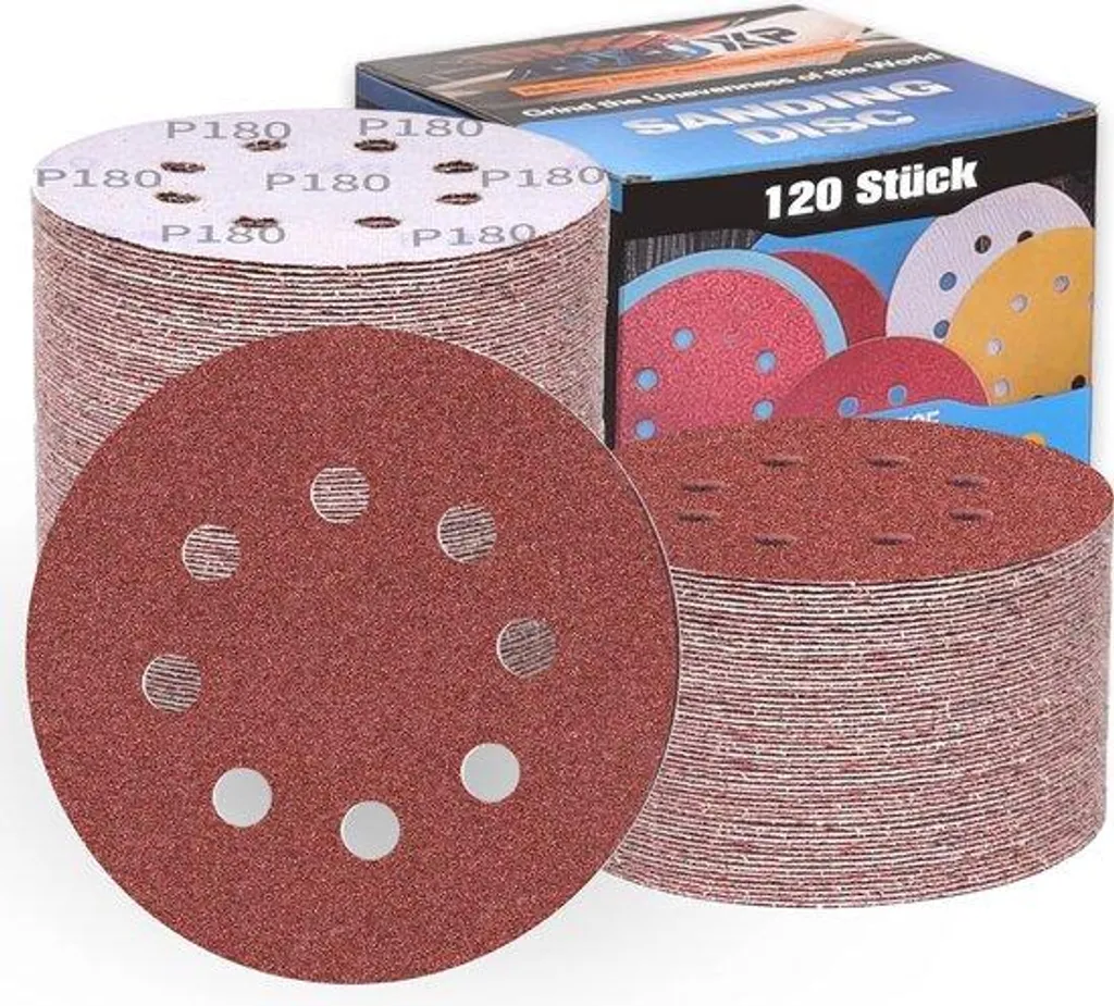 Set de 120 disques ponçage 125 mm 8 trous pour rénovation et finitions