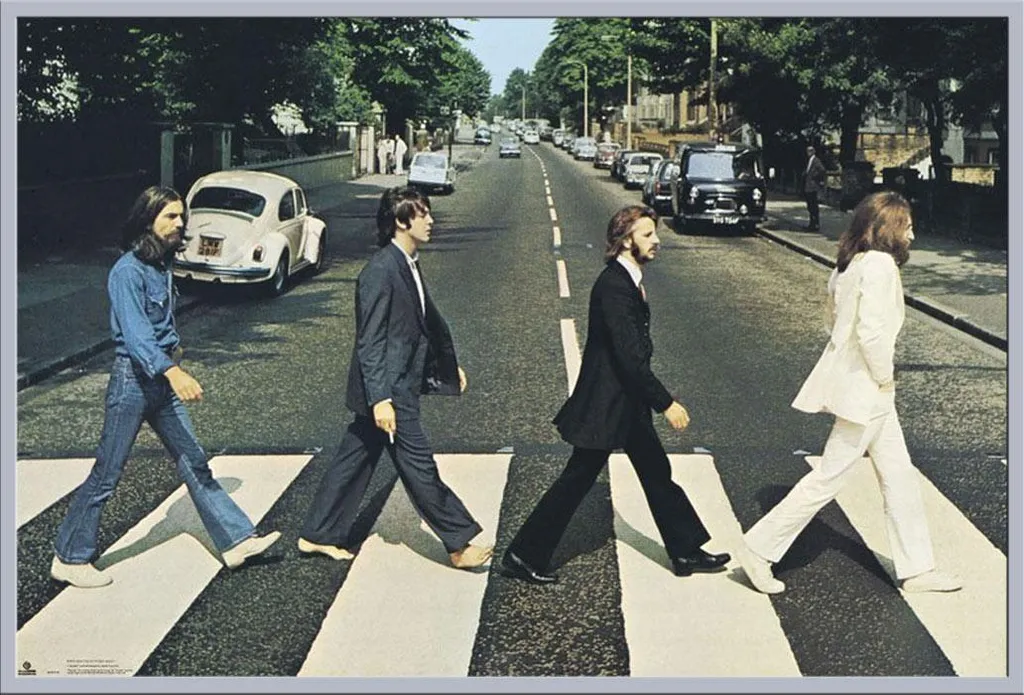 Déco murale The Beatles Abbey Road, cadre argenté et vitre de protection
