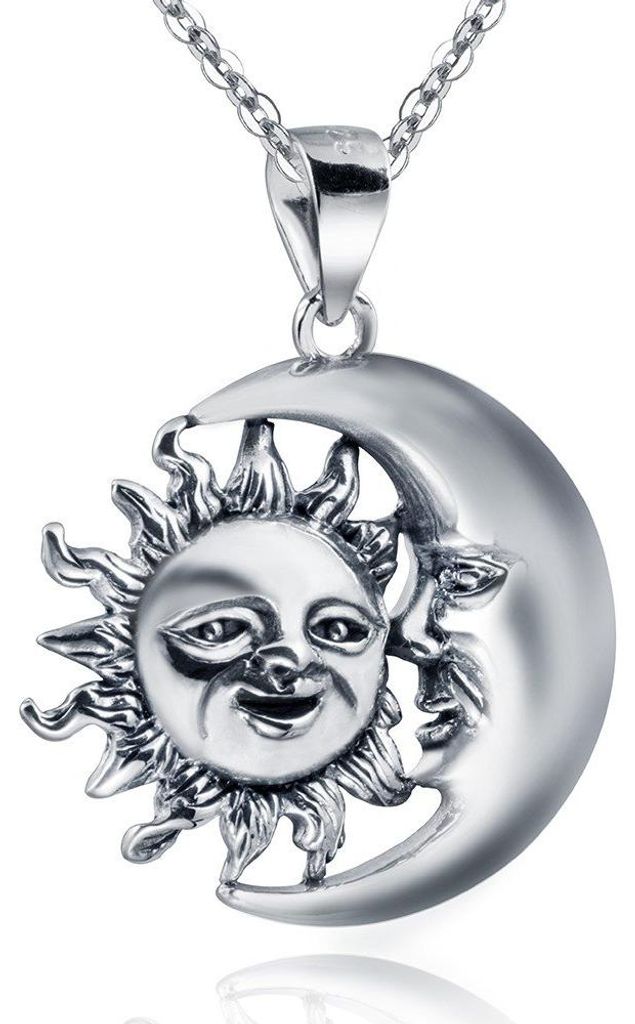 MATERIA 925 Sterling zilveren kettinghanger, maan en zon, Productafbeelding 