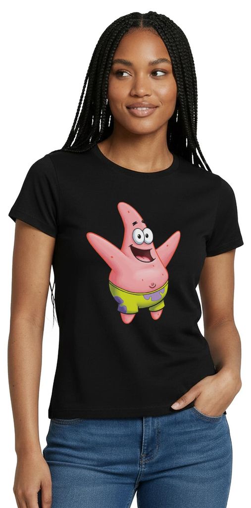 Spreadshirt Spongebob Schwammkopf Patrick Star Design Frauen T-Shirt, S, Schwarz