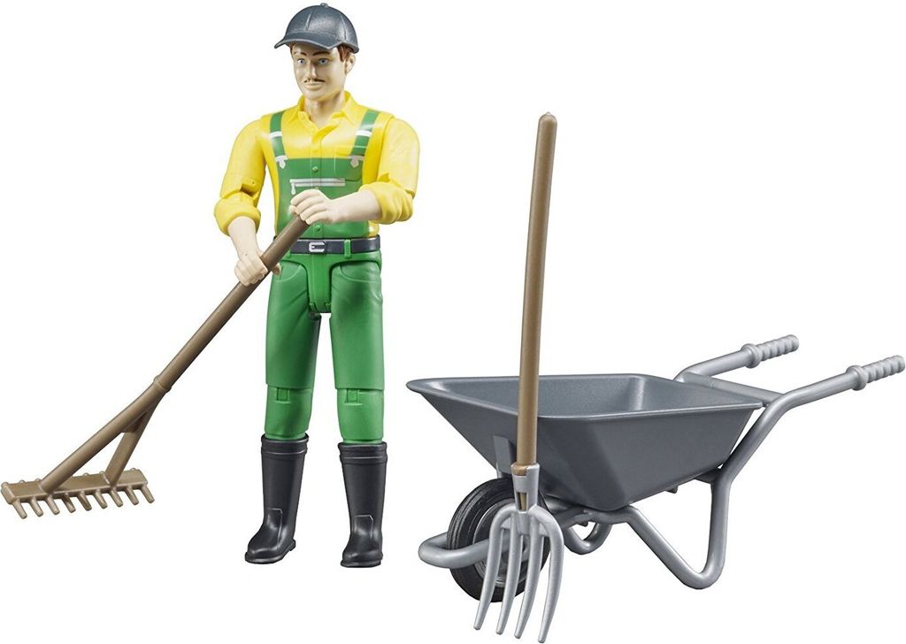 Figura De Granjero Bruder 1:16 | Hombre De Piel Clara Y Pantalones Azules Con Brazos Y Piernas Móviles