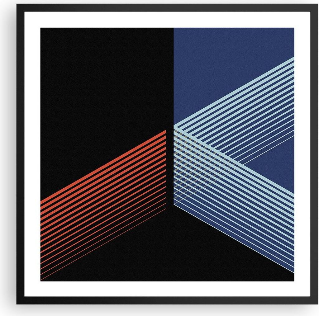 Gerahmtes Poster - Schwarzer Rahmen - Abstraktion Schwarz Blau - 60x60 cm - Wand Bild - Wanddeko - Wandbilder - Kunstposter - Wandposter - Bilderra...