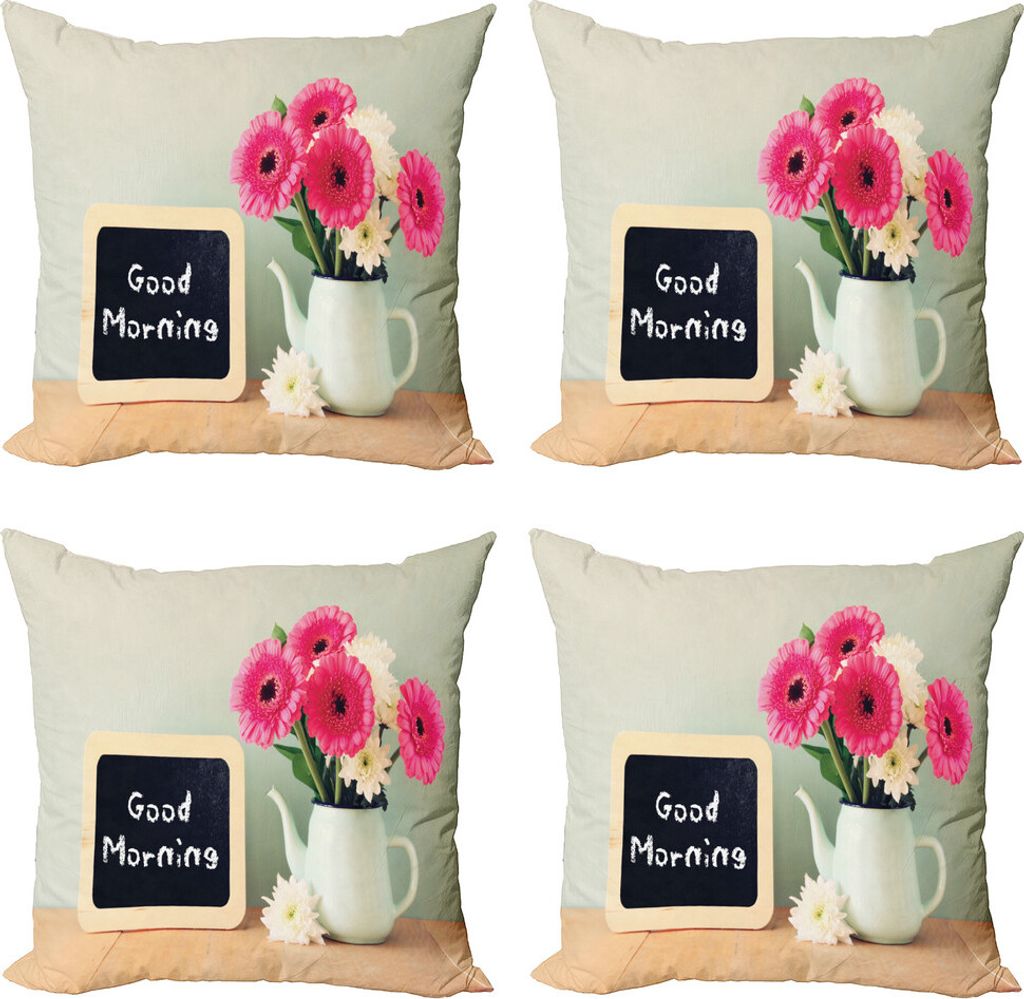 ABAKUHAUS Sprichwort Kissenbezug Set (4 Stück), Frische Blumen Morgen, Moderner Doppelseitiger Digitaldruck, 60 cm x 60 cm, Mehrfarbig