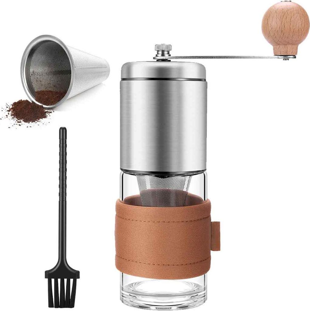 Manuelle Kaffeemühle, integrierte Kaffeemühle aus Edelstahl, tragbare Handmühle, abnehmbar, waschbar, Multifunktionsmahlen