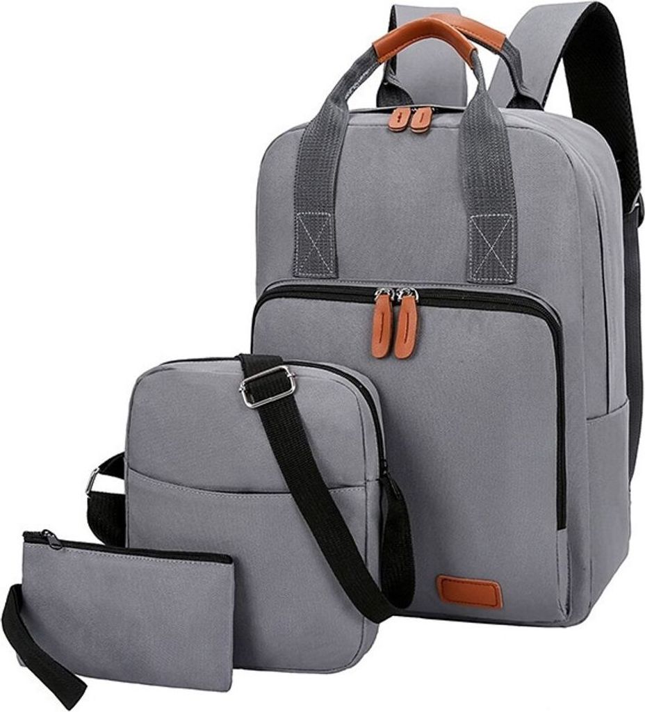 3-in-1 Reiserucksack Studentenschultasche mit USB-Anschluss, Farbe:Hellgrau