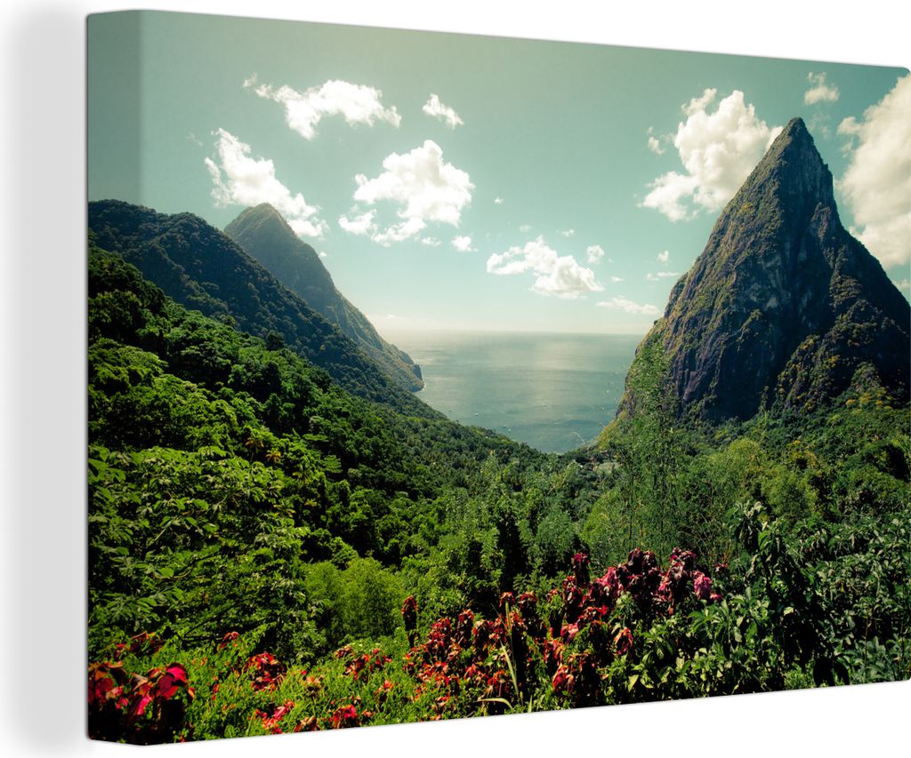 OneMillionCanvasses - Leinwandbilder - 140x90 cm, Regenwald rund um die Pitons auf St. Lucia, Wandbilder Kunstdruck Wanddekoration - Foto auf Lei...