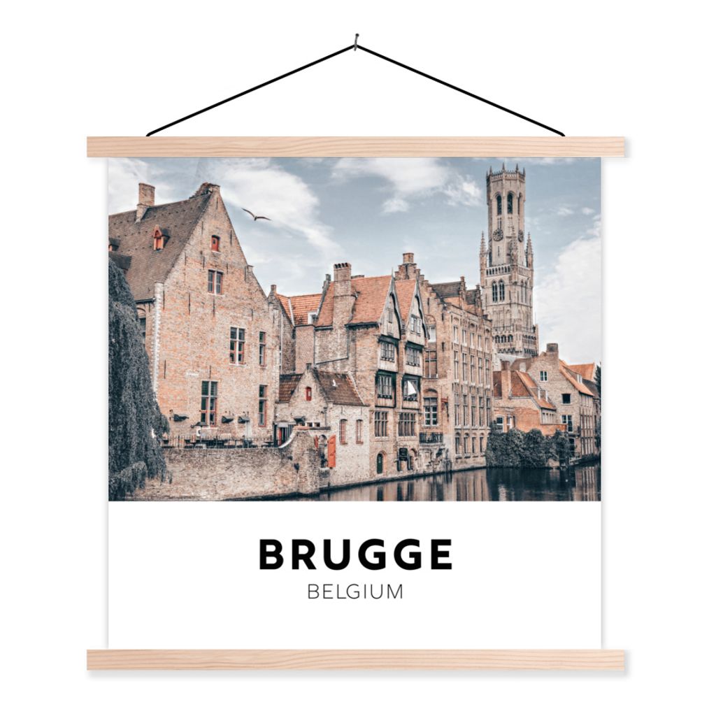 MuchoWow Textilposter Brügge - Belgien - Häuser 60x60 cm mit holzfarbenen Rahmen - Wanddekoration