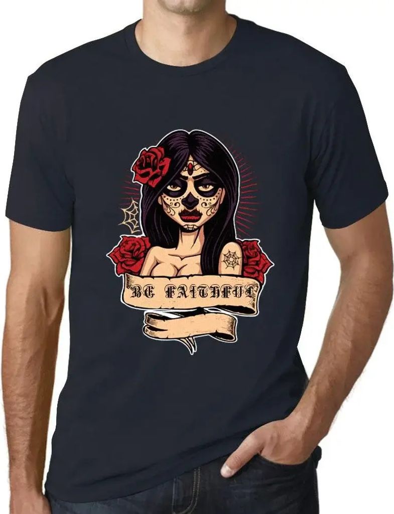 Herren Grafik T-Shirt Frauen Blume Tattoo treu sein – Women Flower Tattoo Be Faithful – Öko-Verantwortlich Vintage Jahrgang Kurzarm Lustige Druck