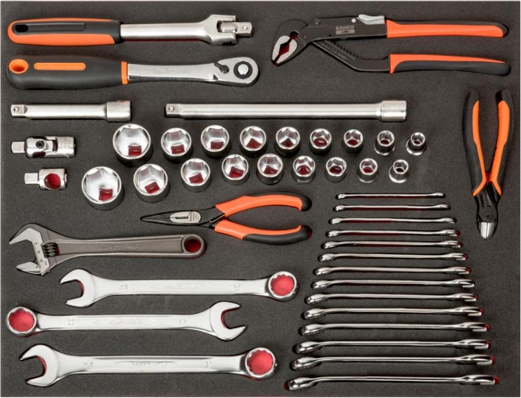 Bahco Fit&Go 3/3 Schaumstoffeinlage Satz Steckschlüssel-Einsätze und Schraubenschlüssel - 46-tlg.