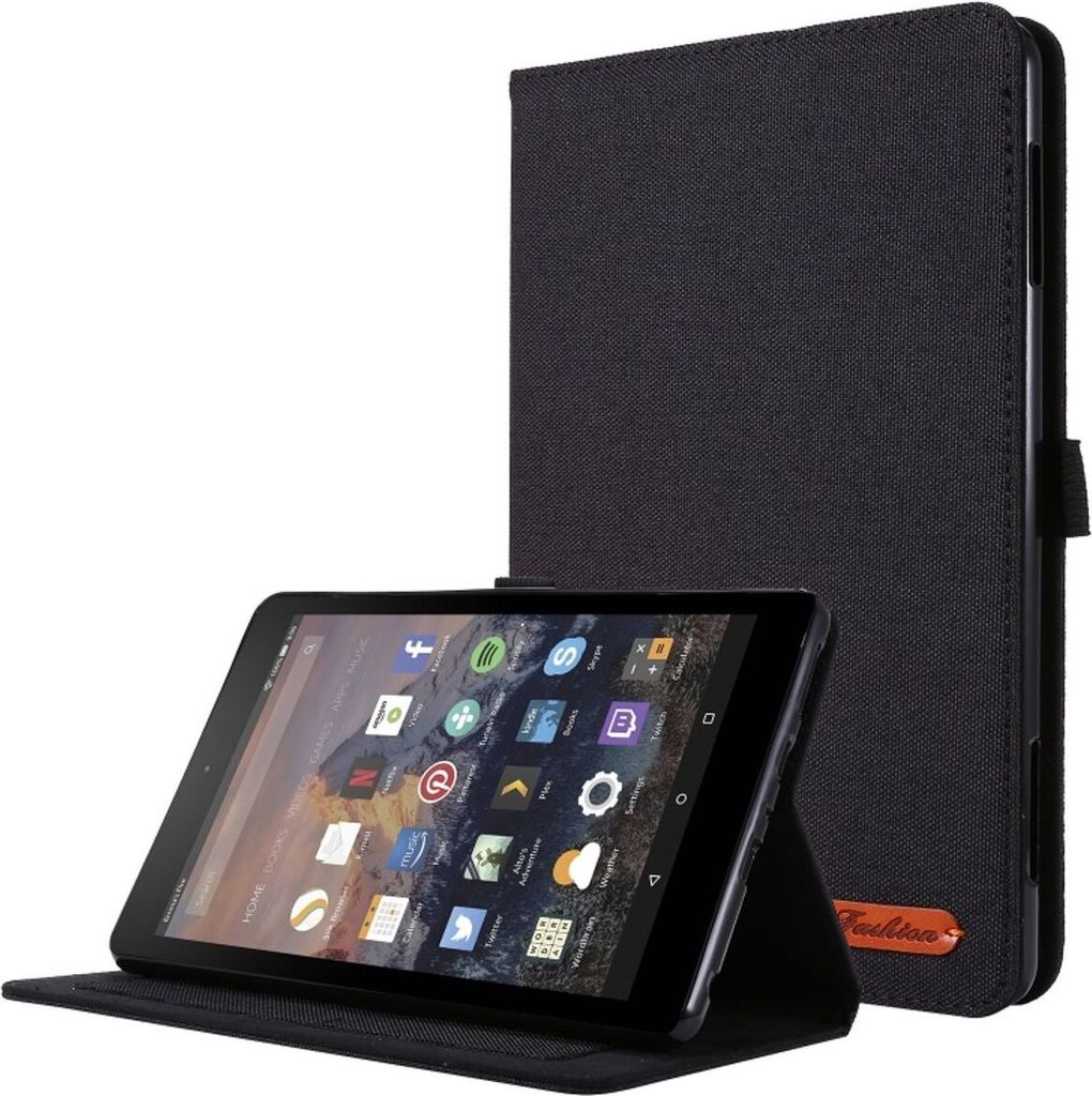 König Design Tablet-Hülle kompatibel mit Amazon Fire HD 10 (2021) Stoff Smart Cover Case Etui Schwarz