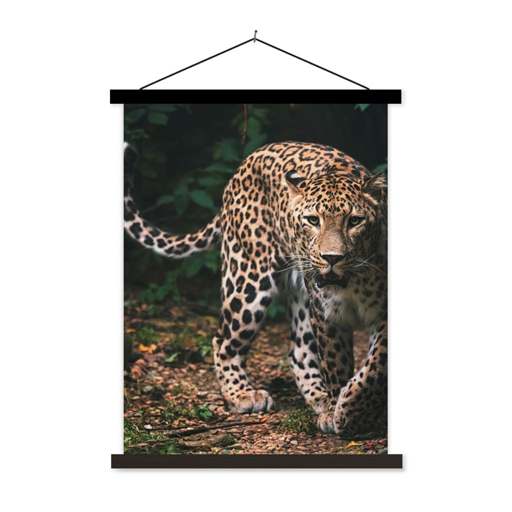 MuchoWow Textilposter Wildtiere - Leopard - Dschungel - Natur 120x160 cm mit schwarzem Rahmen - Magnetischer