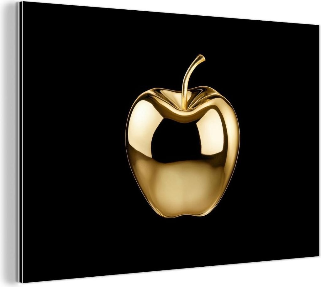 MuchoWow Wanddekoration Metall Metallbild Wandkunst 150x100 cm Apfel - Gold - Chrom - Schwarz MuchoWow Aluminium Gemälde - Alu Dibond Bild