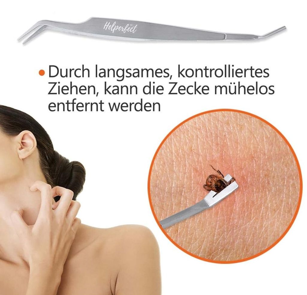 Helperfect 2-in-1 Profi Zeckenzange - für Hunde und Katzen - Silber