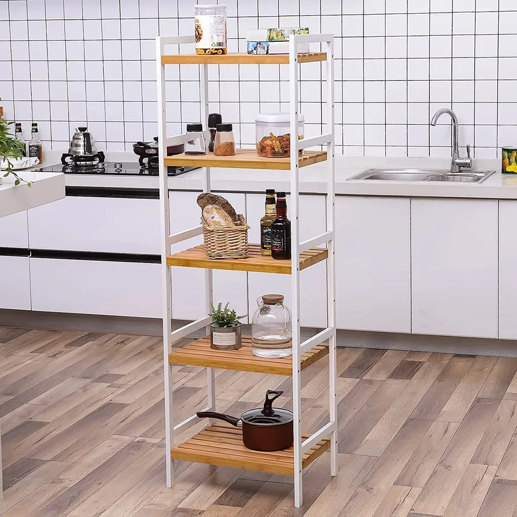 Solution de Rangement Verticale en Bambou - Étagère 5 Niveaux Rootz
