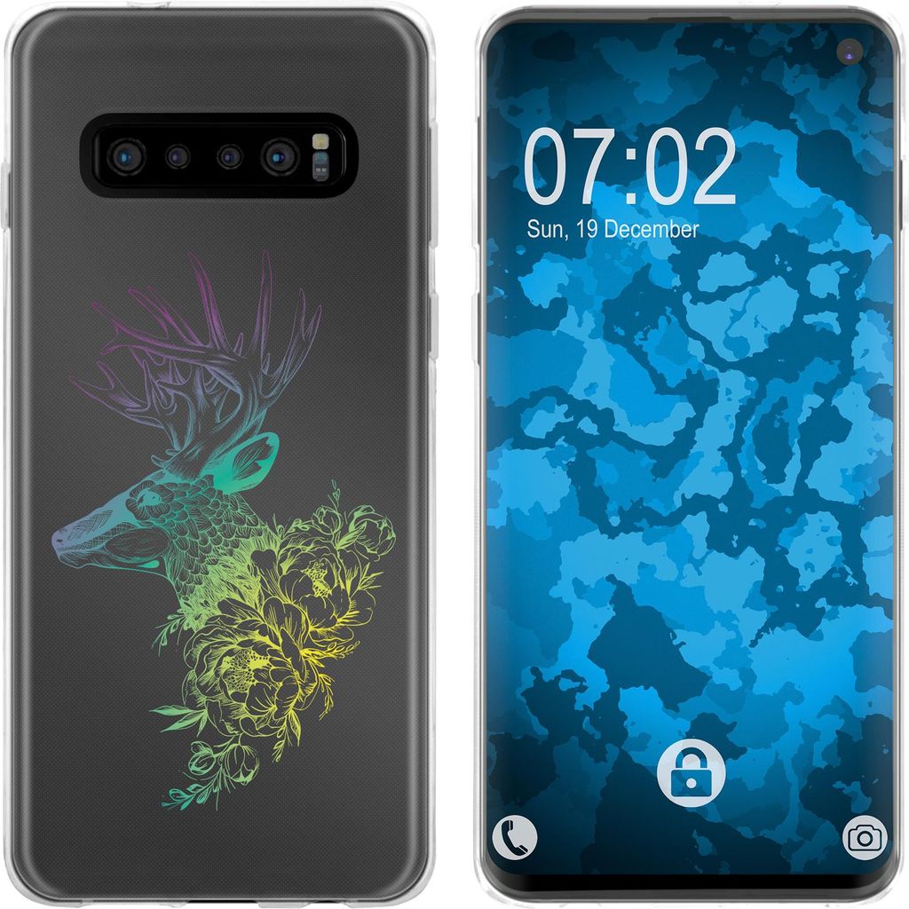 PhoneNatic Case kompatibel mit Samsung Galaxy S10 Silikon-Hülle Floral Hirsch M7-4