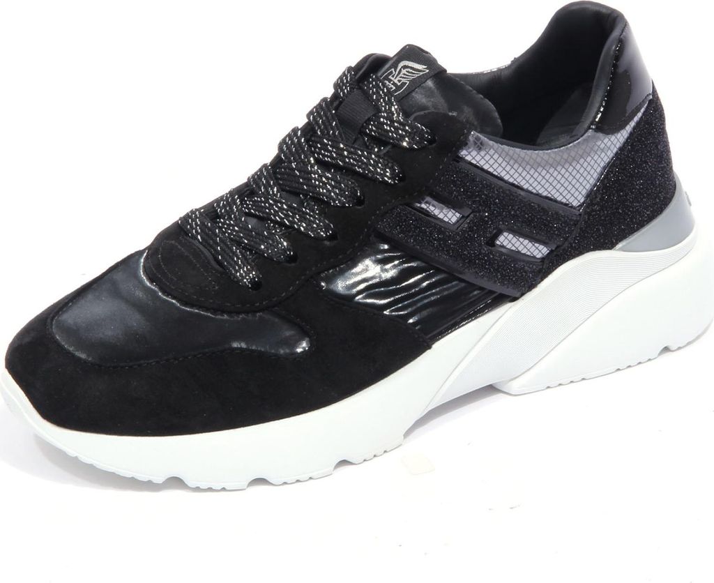8116AB Turnschuhe donna HOGAN H385 Wildleder Schwarz/Silber Schuhe Frauen