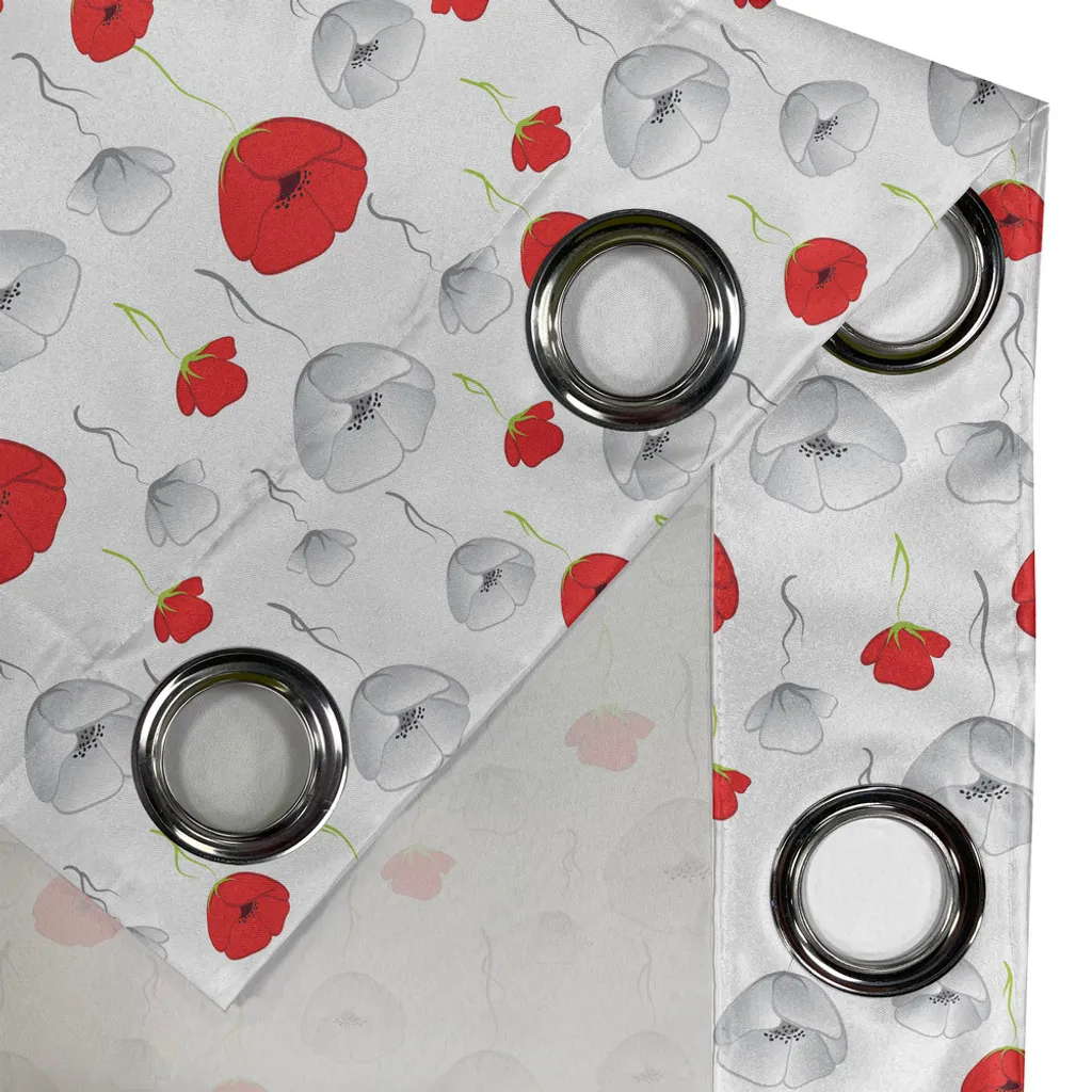 ABAKUHAUS Tenda con occhielli Mohn, delicati fiori primaverili con steli ricci di fiori di campagna in design moderno, tende decorative a 2 pannelli per finestre, 280 cm x 175 cm, scarlatto verde grigio pallido - 2