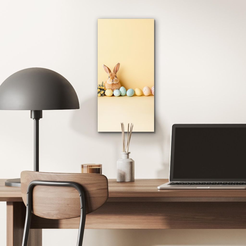 MuchoWow Wanddekoration Metall Metallbild Wandkunst 20x40 cm Eier - Kaninchen - Pastellfarbtöne MuchoWow Aluminium Gemälde - Aluminium Gemäldes