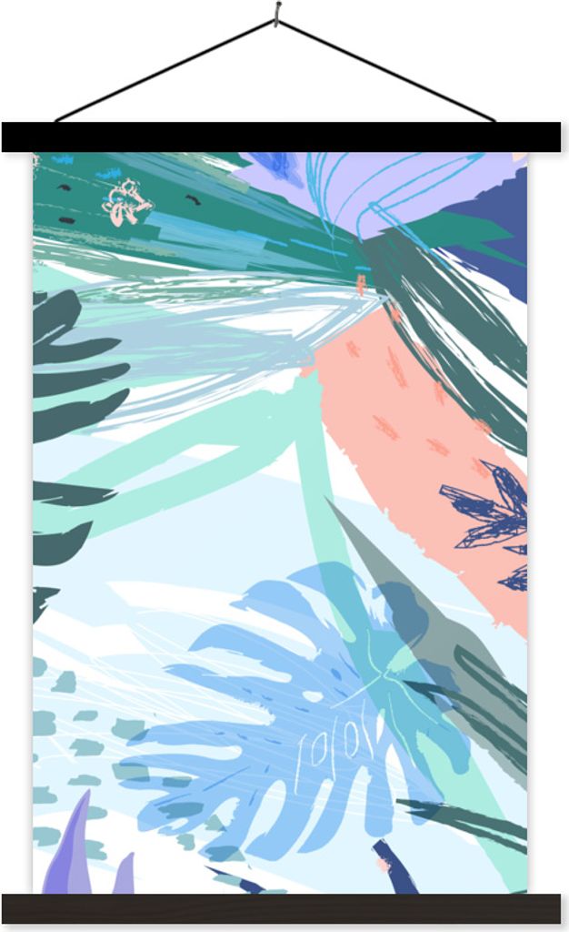 MuchoWow Textilposter Sommer - Laub - Blau - Grün 60x90 cm mit schwarzem Rahmen - Poster Wohnzimmer