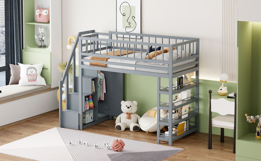 Łóżko na poddaszu Sweiko 90 x 200, wysokie ogrodzenie z Zdjęcie produktu 6