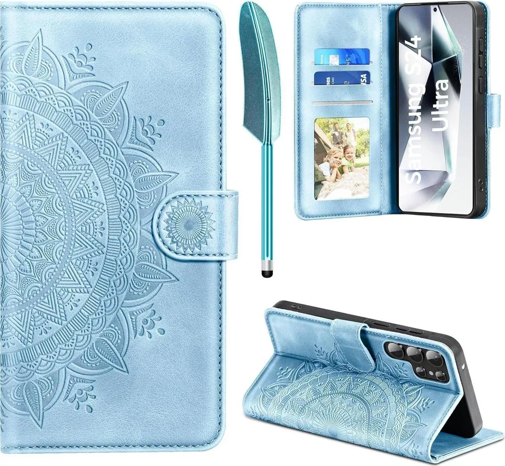 Samsung Galaxy S24 Ultra custodia del telefono cellulare portafoglio flip casoPoliuretanopelle blu cielo