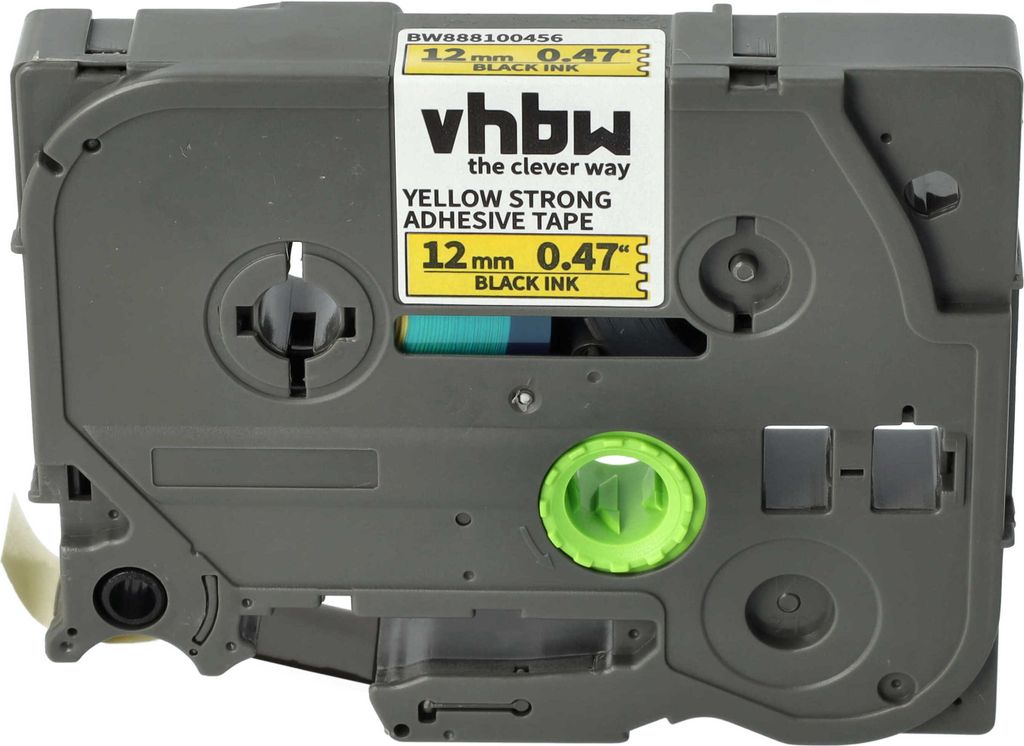 vhbw Schriftband-Kassette kompatibel mit Brother PT 300, 2730, 2730VP, 300B Etiketten-Drucker 8m x 12mm Schwarz auf Gelb, Extra Stark, Laminiert
