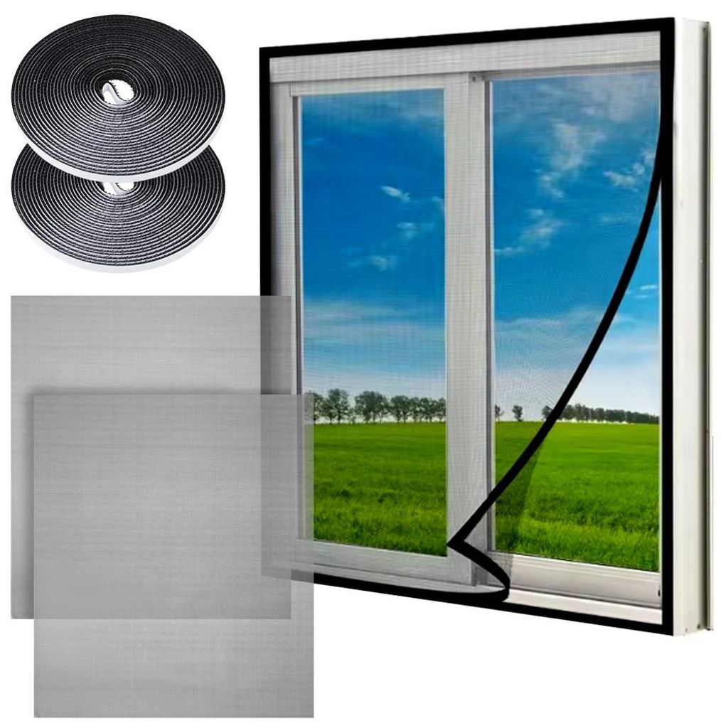 Vilde | 2er Set Fliegengitter Fenster 130x150 cm Schwarz - Insektenschutz Netz individuell zuschneidbar - Ohne Bohren