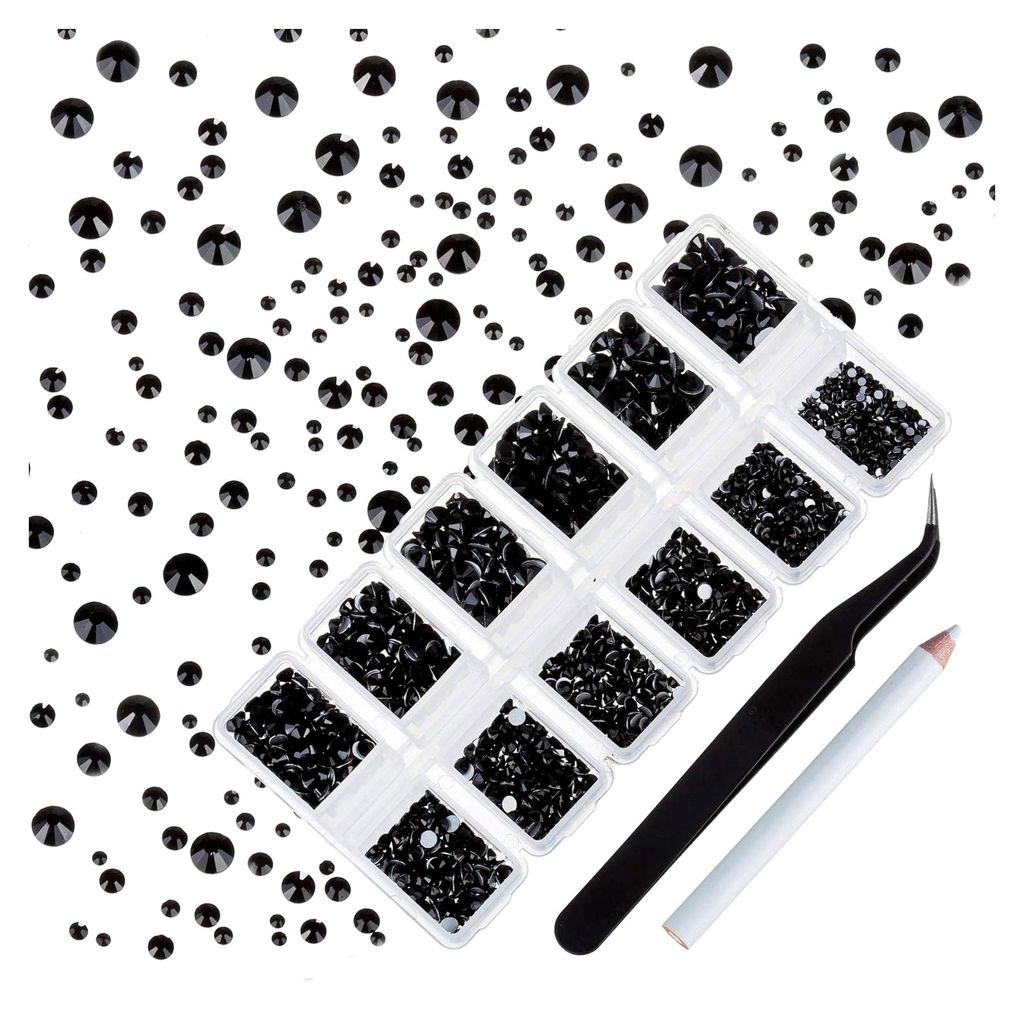 Flache Rückseite Schwarze Strasssteine für Nagelkunst Dekorationen, Runde Kristall Edelsteine Aufkleber für Kleidung und Handwerk, 1,5 mm - 4,8 ...