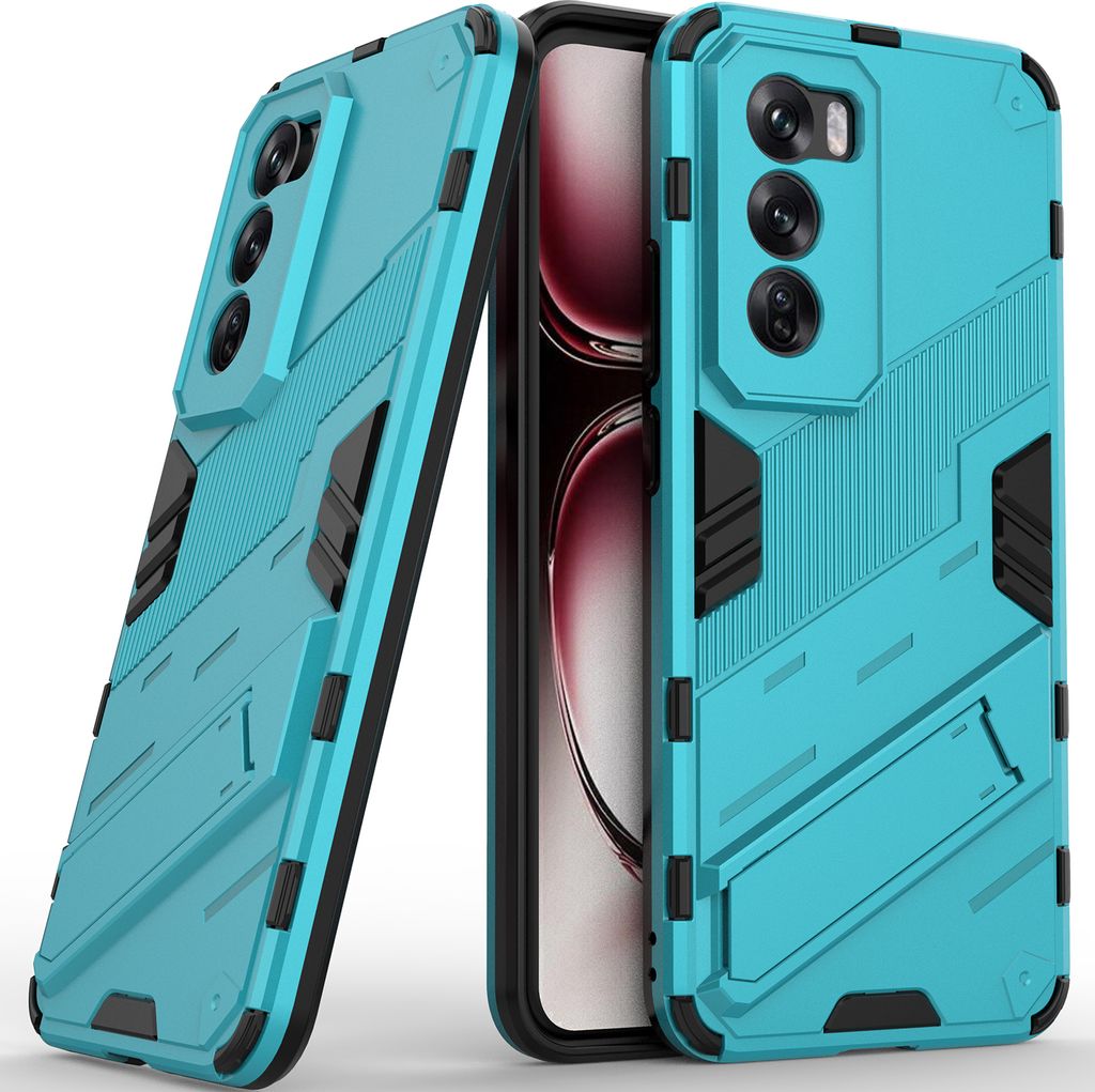 Armor Hülle für Oppo Reno12 Hybrid PC TPU Bumper Stoßfestes Schutzhülle mit Standfunktion Blau