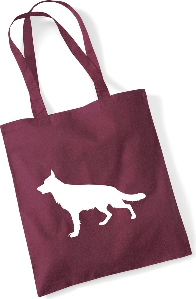 Huuraa Jutebeutel Deutscher Schäferhund Silhouette 10 Liter Burgundy Baumwolle Tasche Geschenkidee