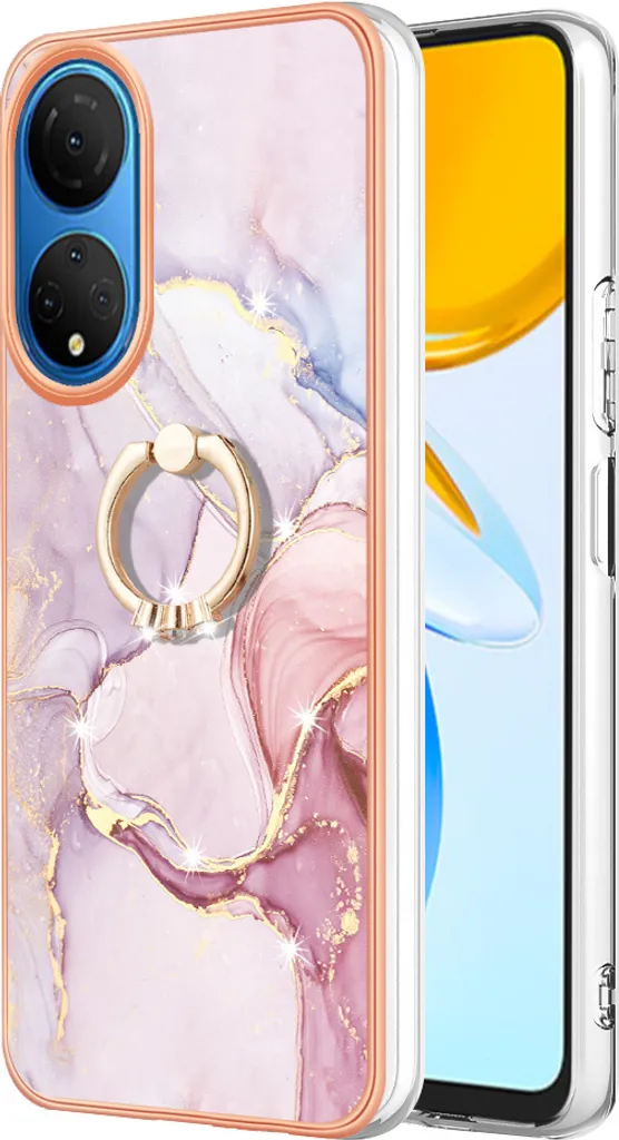 Custodia Marmo Honor X7 Grigia con Anello | Cover Silicone TPU Antiurto
