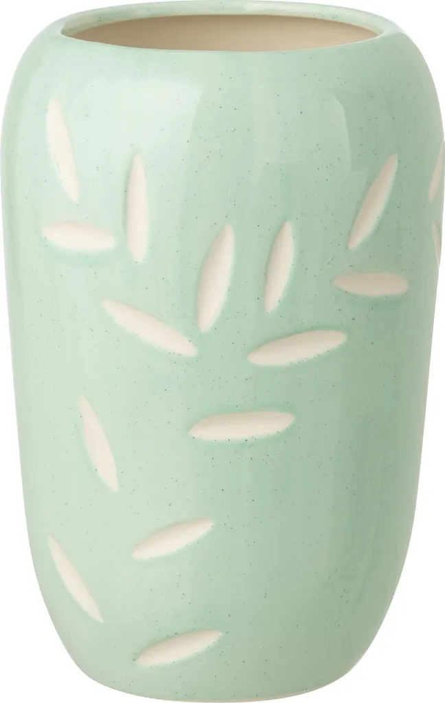 Vase Feuilles Bleu Clair J-Line en Porcelaine - Design Relief 35cm