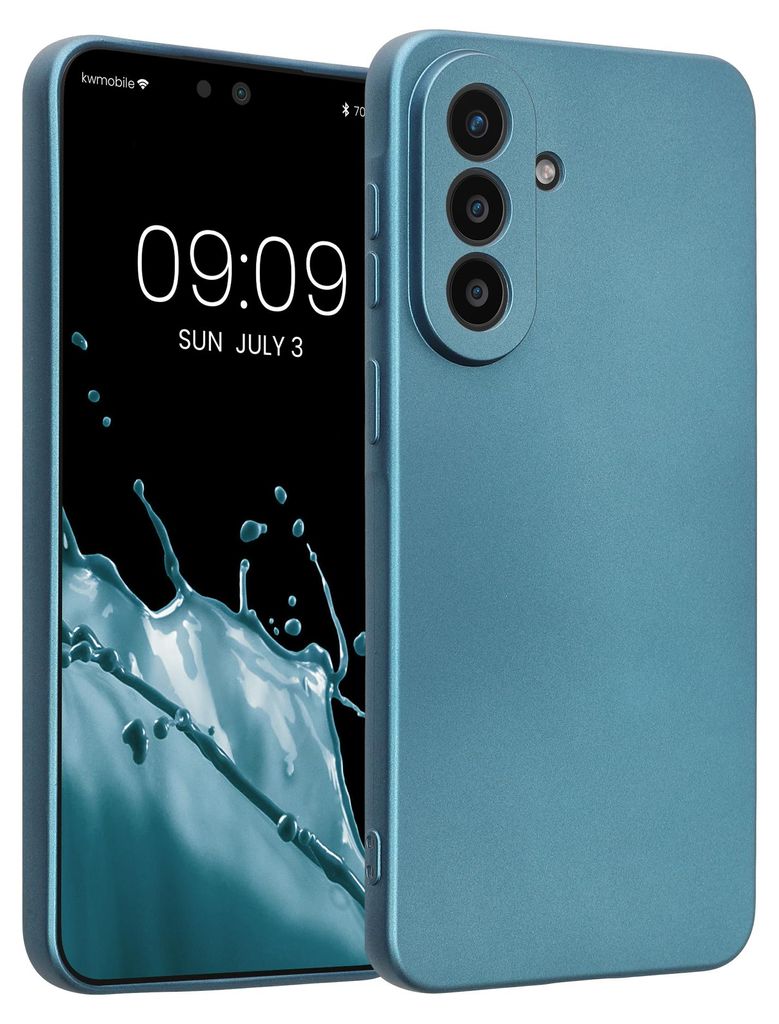 kwmobile Handyhülle für Samsung Galaxy A57 5G Hülle - weiche Silikon Case metallisch schimmernd - Schutzhülle Cover - Metallic Karibikblau