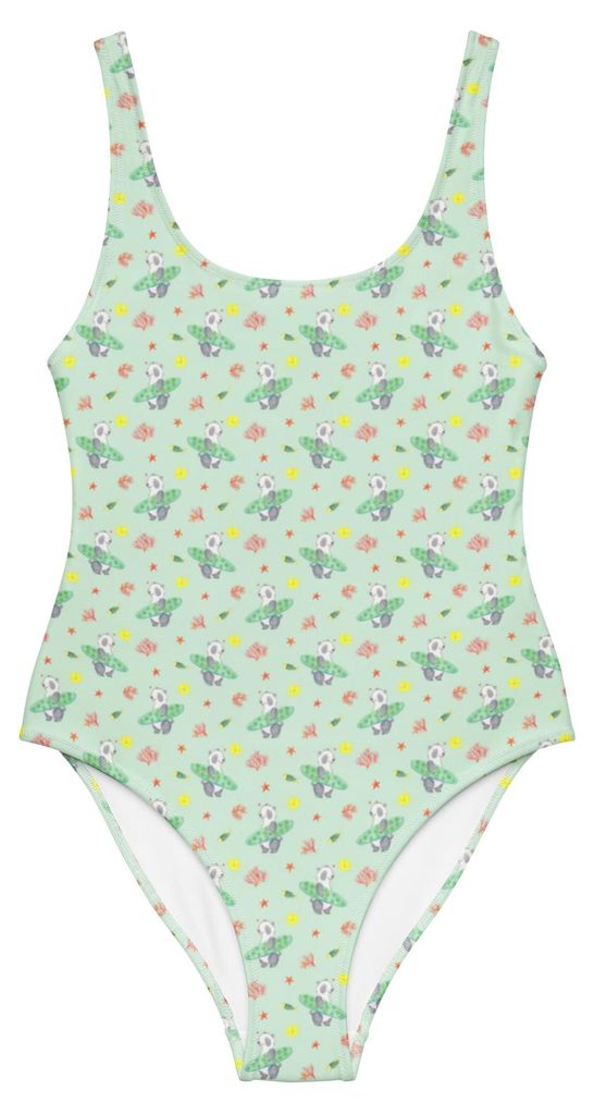 Mr. & Mrs. Panda Badeanzug Panda Surfen Größe L - Beige - Geschenk, Damen-Badeanzug, Shape-Badeanzug, Wellenreiten, Swimsuit, Beachwear, Surfschu...