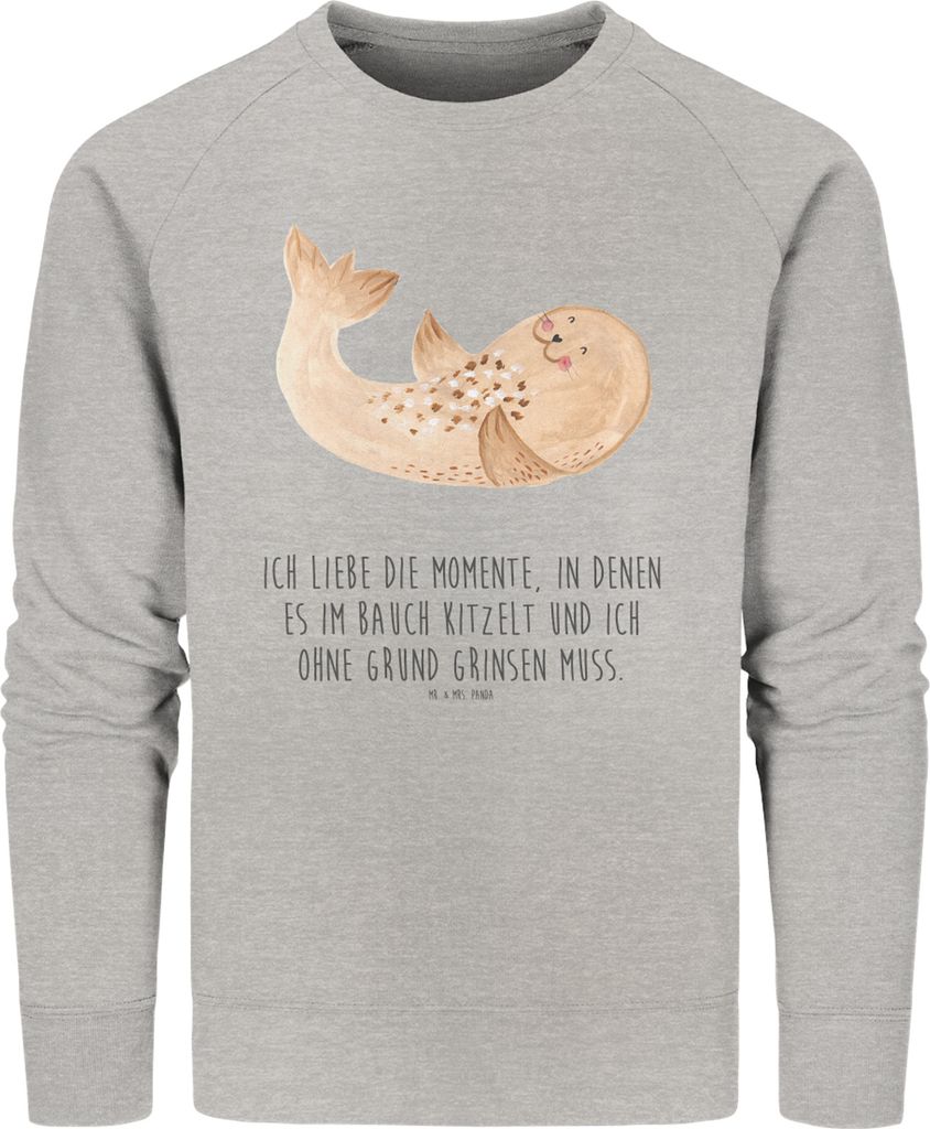 Mr. & Mrs. Panda Nachhaltiger Pullover Robbe Liegen Größe L - Heather Grey - Geschenk, Ostsee, Sustainable, Pulli, Rundhals Sweatshirt, Sweater, ...